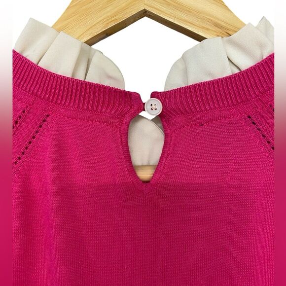 Talbots Lightweight Pink Sweater with White Cuff and Neck Ruffles Size Small - Picture 3 of 7
